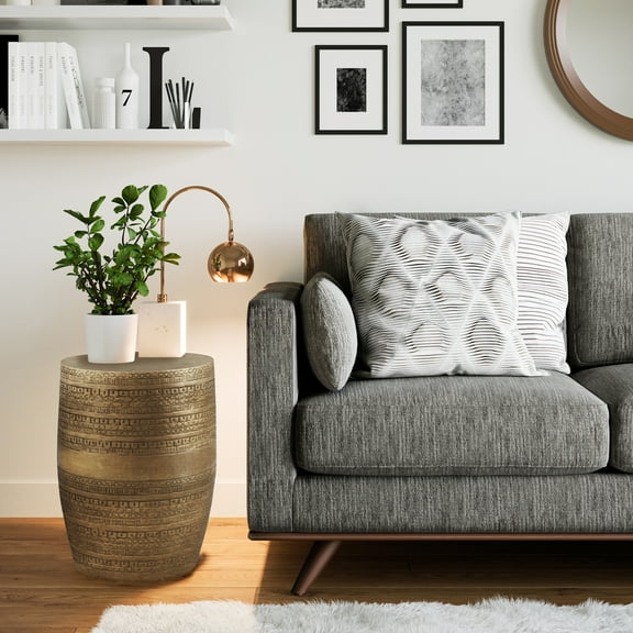 WyndenHall  Jean 15" Wide Tribal Pattern Metal Accent Table & Assembled - 15"w x 15" d x 20" h Antique Gold