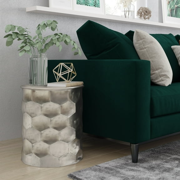 WyndenHall  Kacey Industrial 17 inch Wide Metal Storage Accent Side Table, Fully Assembled Antique Silver