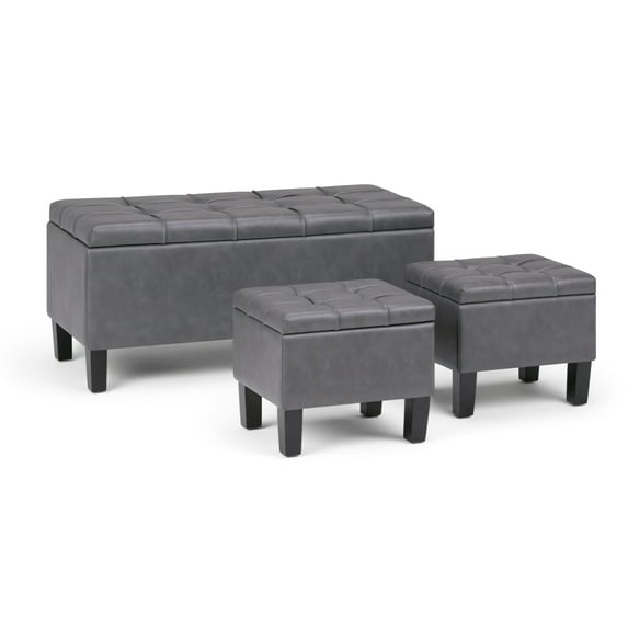 WyndenHall Lancaster 44 inch Wide Contemporary Rectangle Storage Ottoman Stone Grey Foam,Faux Leather Faux Leather