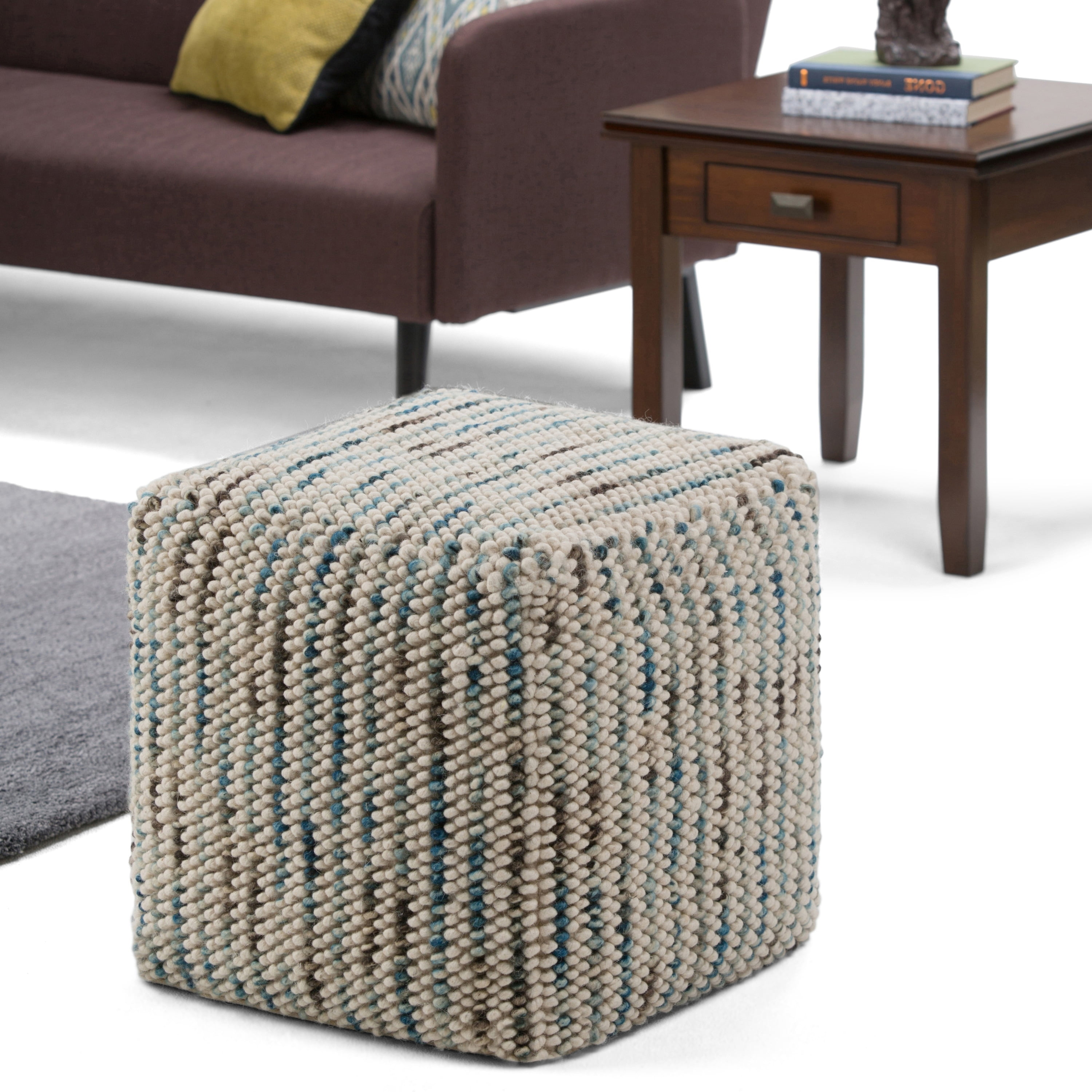 Creative Co-Op Wool Square Pouf - Grey Pouf for Modern Homes