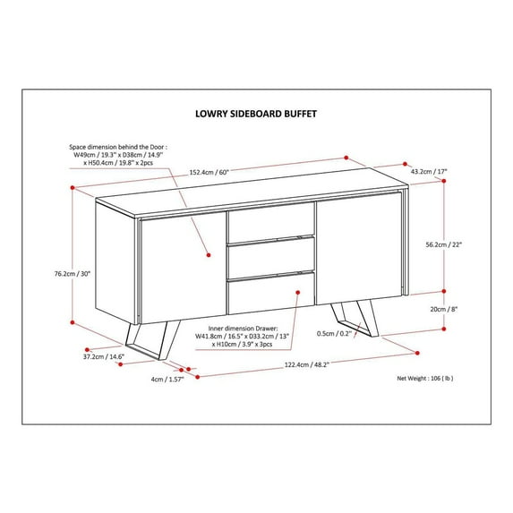 WyndenHall Mitchell Metal 60 inch Wide Rectangle Modern Industrial Sideboard Buffet in OAK WOOD - 60'' x 17'' x 30 Distressed Golden Wheat Distressed
