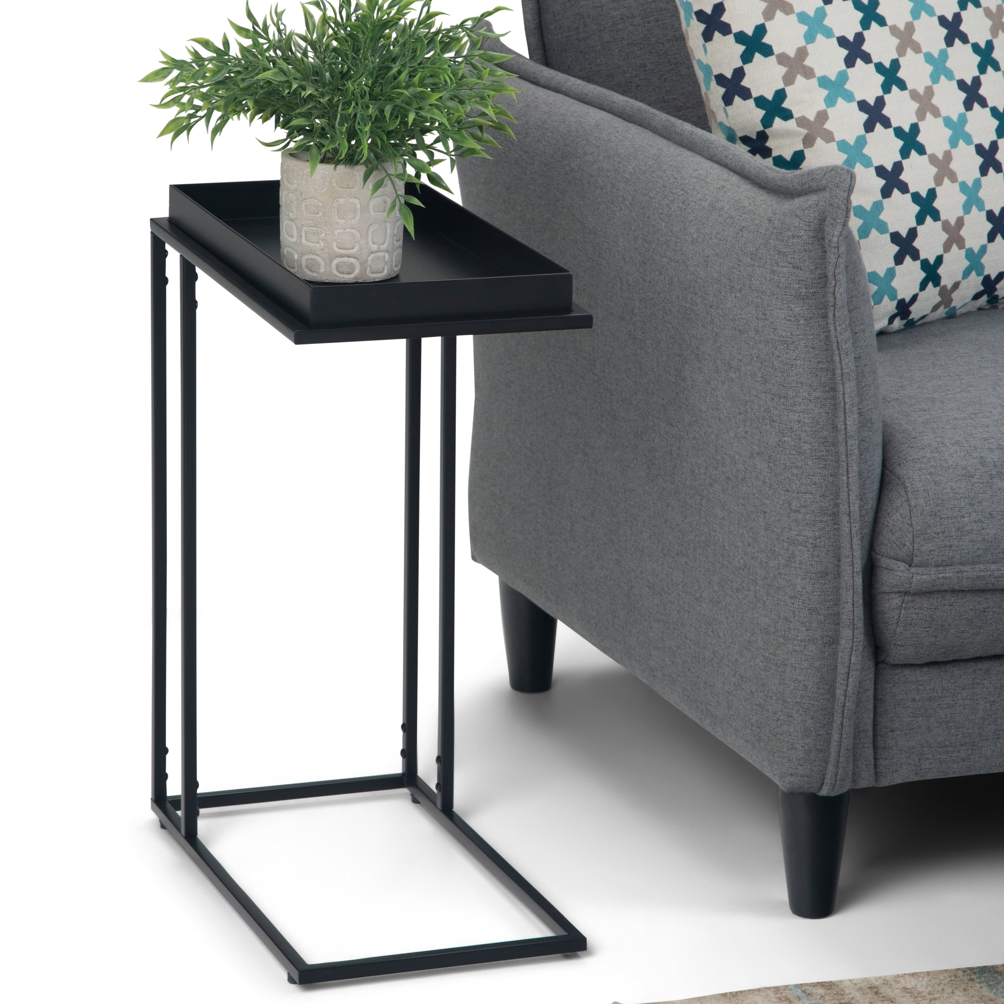 Morton Black Metal Tray Top C Side Table, 18" Wide