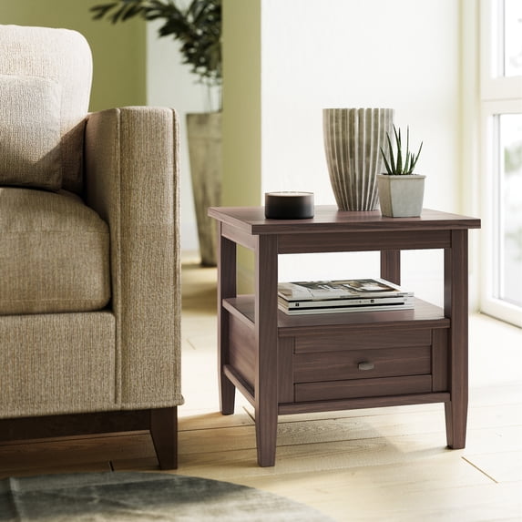 WyndenHall Norfolk SOLID WOOD 20 inch Wide Rectangle Transitional End Side Table - 20 inch Wide Warm Walnut Brown Lacquer,Stained