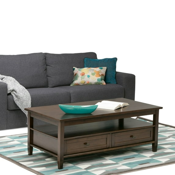 WyndenHall Norfolk Wood Transitional Coffee Table - 48 Inches wide Tobacco Brown Stained,Lacquer