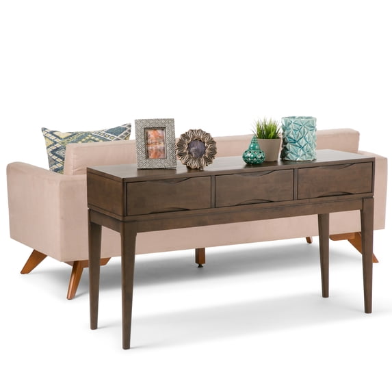 WyndenHall Pearson SOLID HARDWOOD 54 inch Wide Mid Century Modern Console Sofa Table - 54 W x 16 D x 31 H Walnut Brown Stained Transitional,