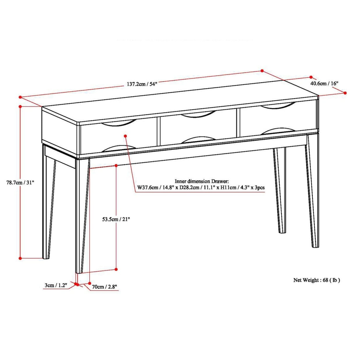 54 Devlin Mid-Century Wide Console Table Walnut Brown - WyndenHall