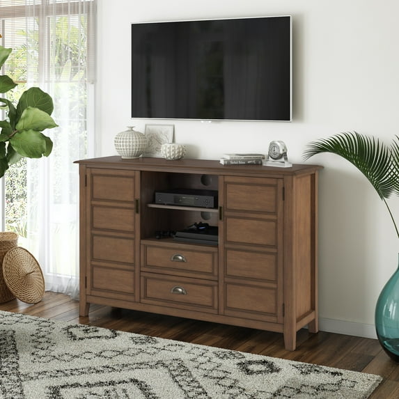 WyndenHall Portland SOLID WOOD 54 inch Wide Transitional TV Media Stand For TVs up to 60 inches - 54"w x 17.5"d x 36" h Rustic Natural Aged Brown