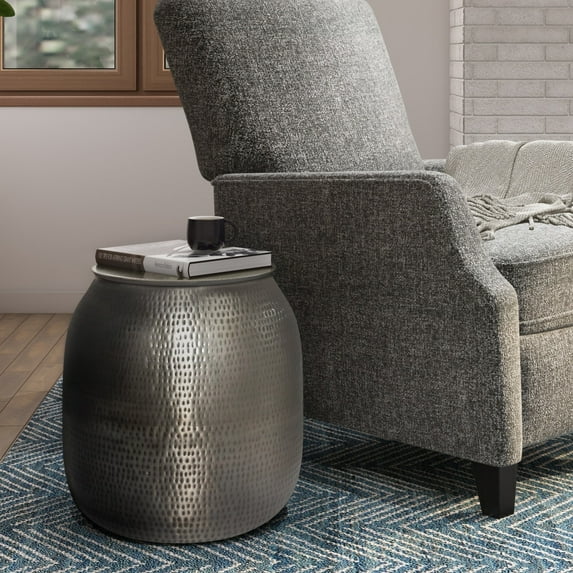 WyndenHall Riva Industrial 19 inch Wide Metal Storage Accent Side Table, Fully Assembled Antique Silver