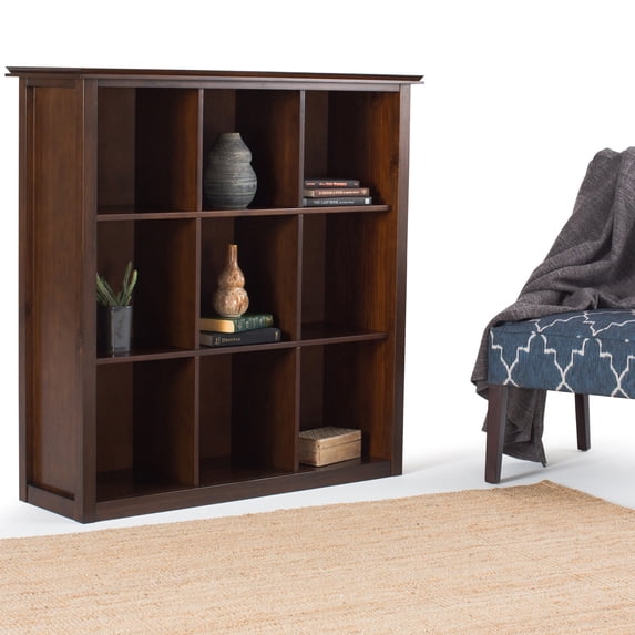 WyndenHall Stratford Wood Transitional 9-cube Bookcase - 43.2"w x 15"d x 44.6" h Russet Brown Lacquer, Stained