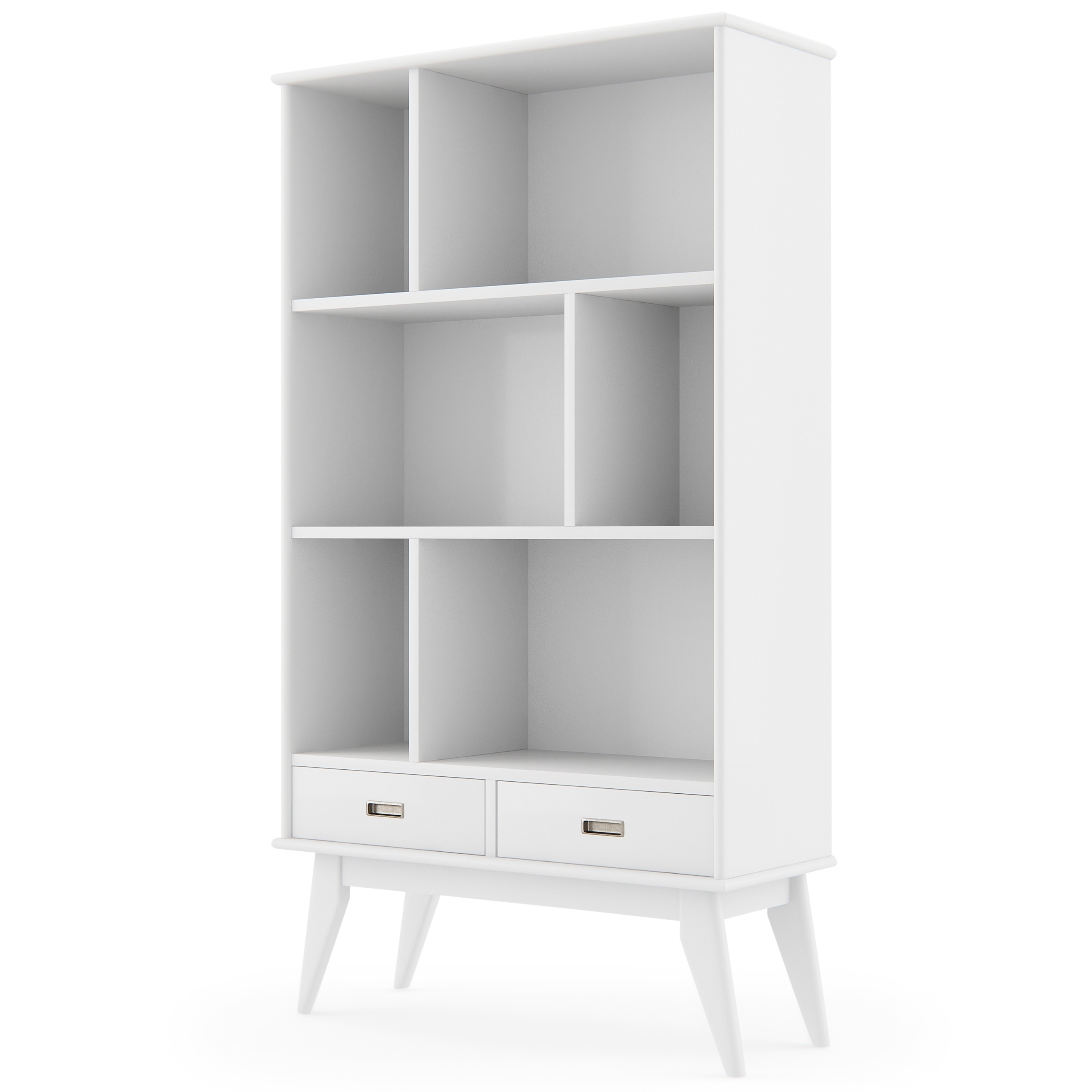 WyndenHall  Tierney SOLID HARDWOOD 64 inch x 35 inch Mid Century Modern Wide Bookcase and Storage Unit - 35"w x 14"d x 64" h White Painted - image 1 of 5