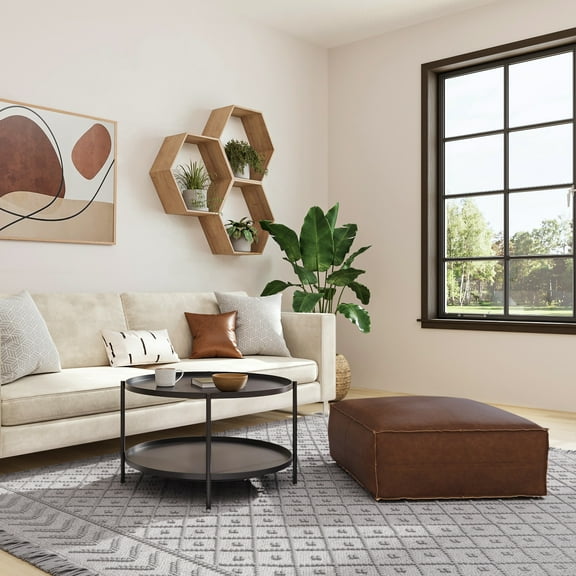 WyndenHall  Wendal Boho Square Pouf Distressed Dark Brown