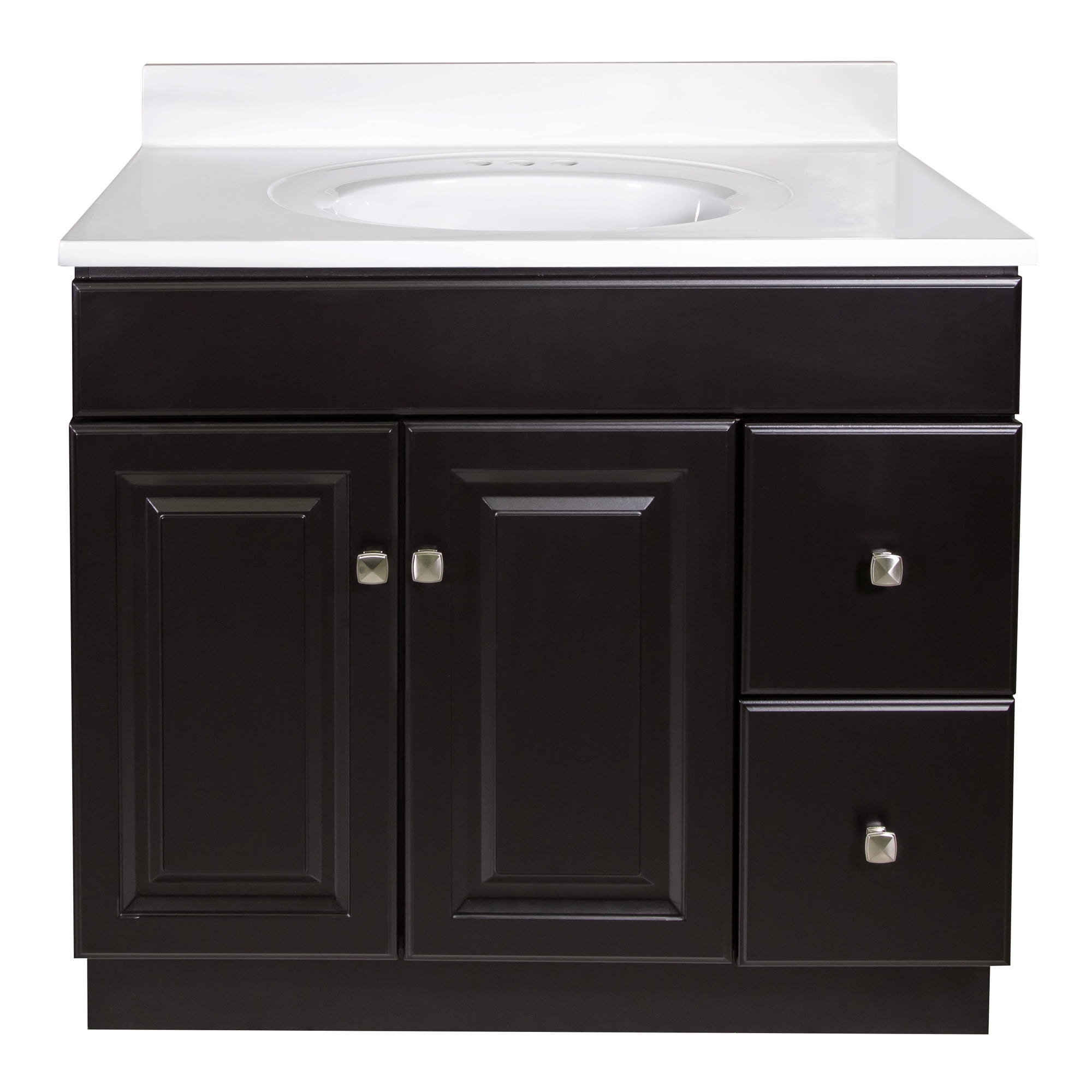 Wyndham 37-Inch Espresso Wood Vanity with White Marble Sink Top