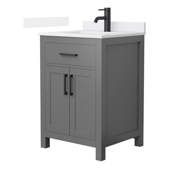 Beckett 24" Dark Gray Single Vanity & White Quartz Top (1-Hole) & Black Trim