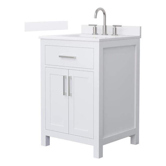 Beckett 24" White Single Vanity & White Quartz Top (3-Hole) & Nickel Trim