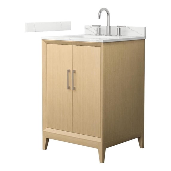 Janna 24" White Oak Single Vanity & Giotto Quartz Top (3-Hole) & Nickel Trim