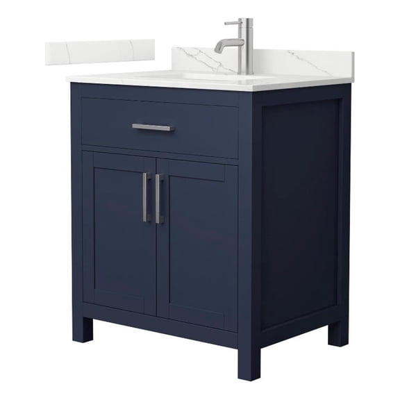 Beckett 30" Dark Blue Single Vanity & Giotto Quartz Top (1-Hole) & Nickel Trim