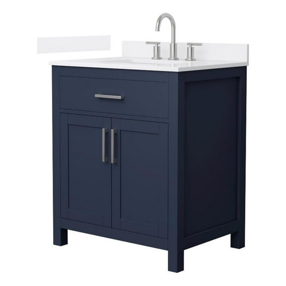 Beckett 30" Dark Blue Single Vanity & White Quartz Top (3-Hole) & Nickel Trim