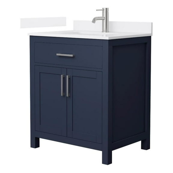 Beckett 30" Dark Blue Single Vanity & White Quartz Top (1-Hole) & Nickel Trim