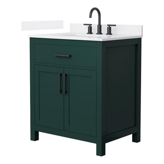 Beckett 30" Green Single Vanity & White Quartz Top (3-Hole) & Black Trim
