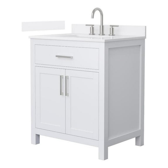 Beckett 30" White Single Vanity & White Quartz Top (3-Hole) & Nickel Trim