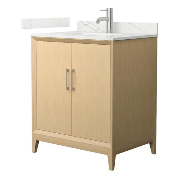 Janna 30" White Oak Single Vanity & Giotto Quartz Top (1-Hole) & Nickel Trim
