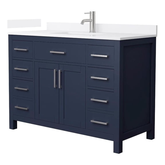 Beckett 48" Dark Blue Single Vanity & White Quartz Top (1-Hole) & Nickel Trim
