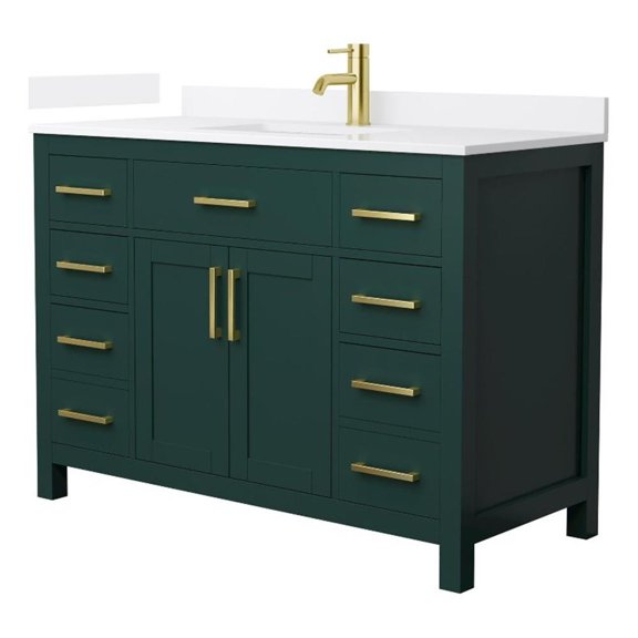 Beckett 48" Green Single Vanity & White Quartz Top (1-Hole) & Gold Trim
