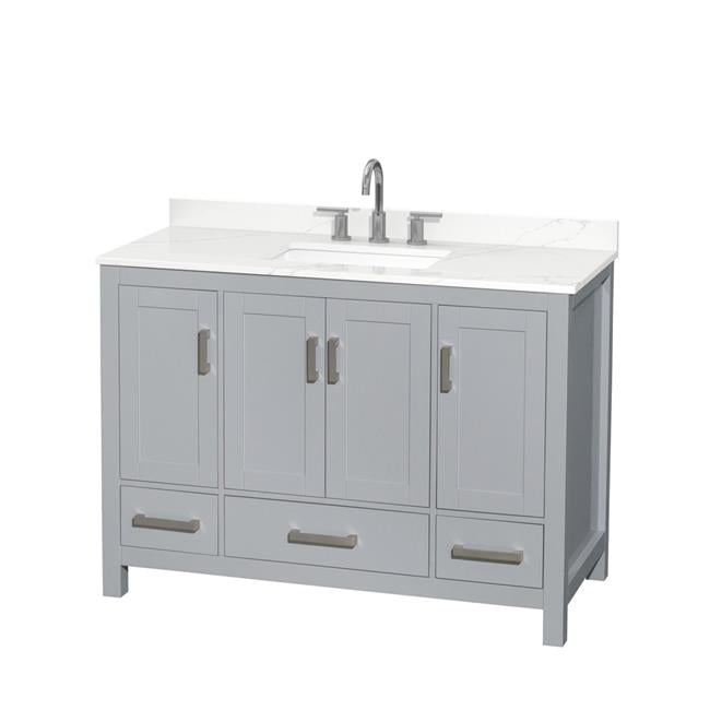 Sheffield 48" Gray Freestanding Bathroom Vanity with Quartz Top