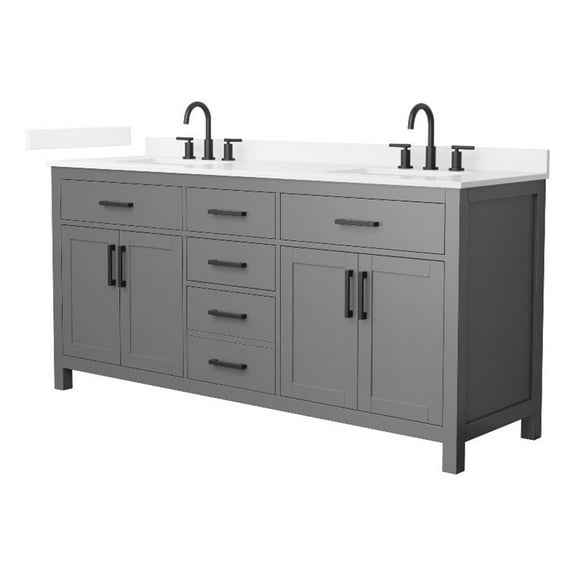Beckett 72" Dark Gray Double Vanity & White Quartz Top (3-Hole) & Black Trim
