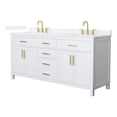 thumbnail image 1 of Beckett 72" White Double Vanity & White Quartz Top (3-Hole) & Gold Trim, 1 of 5