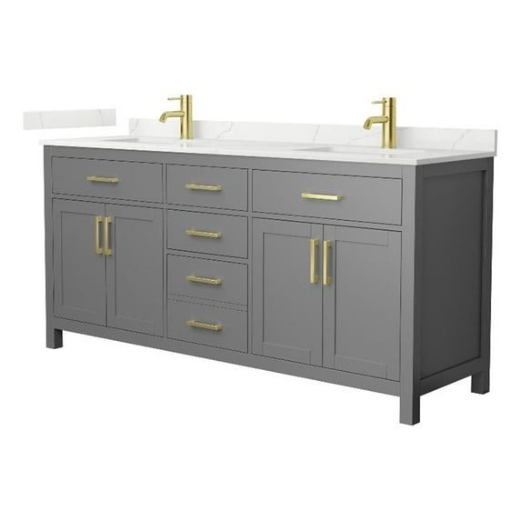 Beckett 72" Dark Gray Double Vanity & Giotto Quartz Top (1-Hole) & Gold Trim