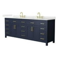 thumbnail image 1 of Beckett 84" Dark Blue Double Vanity & Giotto Quartz Top (3-Hole) & Gold Trim, 1 of 5
