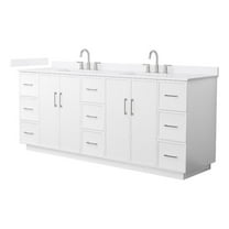 Elan TK 84" White Double Vanity & White Quartz Top (3-Hole) & Nickel Trim