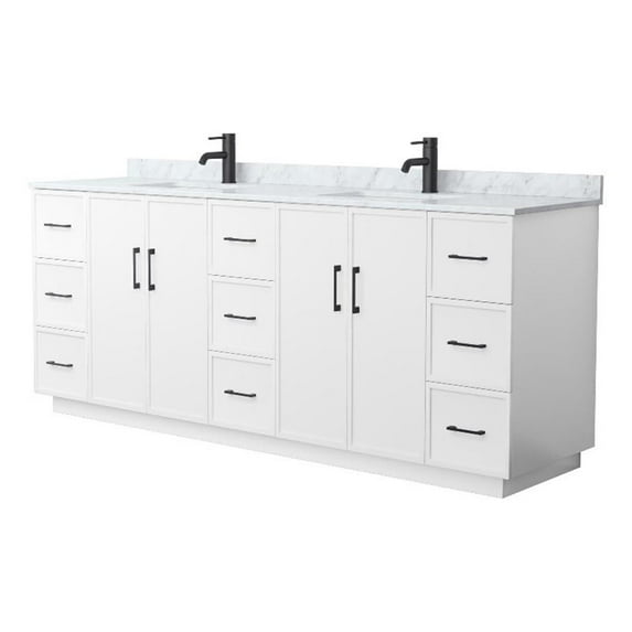 Elan TK 84" White Double Vanity & White Carrara Marble Top & Black Trim