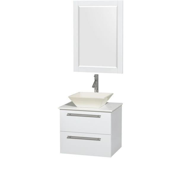 Wyndham Collection Amare 24-inch Single Vanity in Glossy White with White Stone Countertop/ 24-inch Mirror