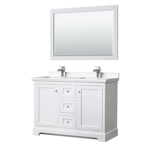 Wyndham Collection Avery 48" Light-Vein Wood Double Bathroom Vanity in White
