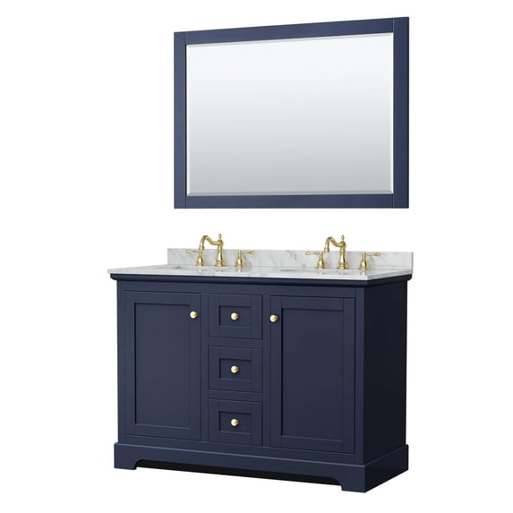 Wyndham Collection 48" Oval Sinks Wood Double Bathroom Vanity in Dark Blue