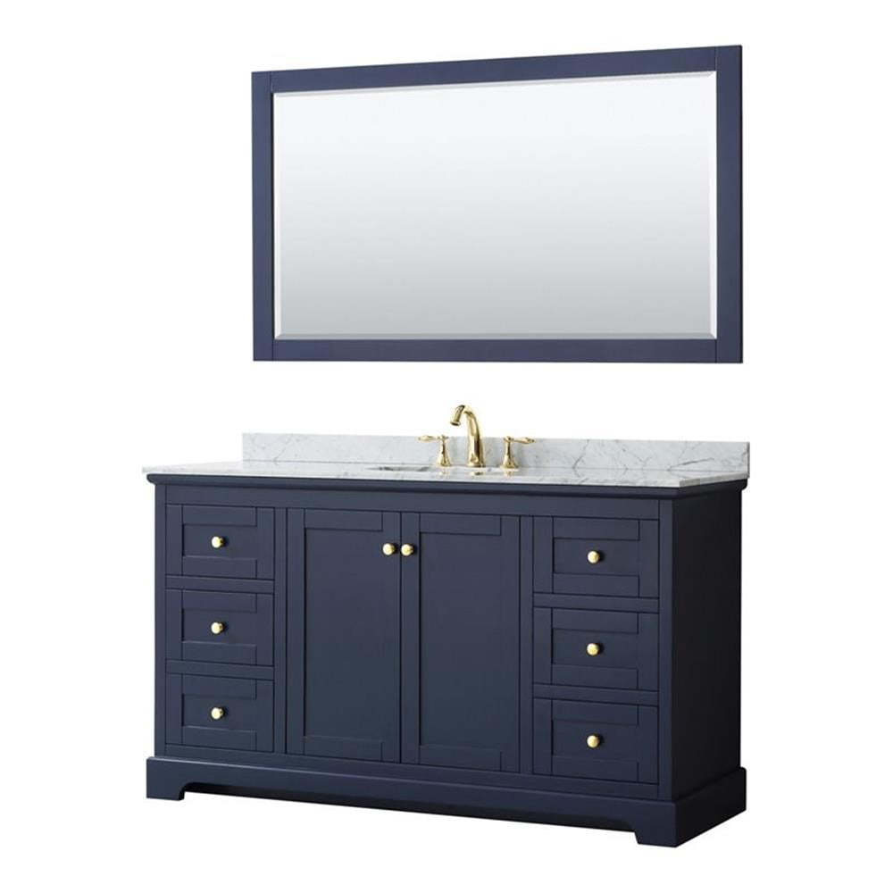 Avery 60'' Dark Blue Single Bathroom Vanity with White Carrara Marble Top