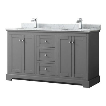 Wyndham Collection Avery 60" Square-Sinks Wood Double Bathroom Vanity in Gray