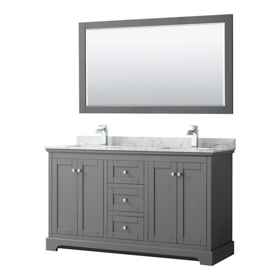 Wyndham Collection 60" Square Sinks Wood Double Bathroom Vanity in Gray