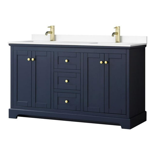 Wyndham Collection Avery 60" Wood Double Bathroom Vanity in Gold/Dark Blue