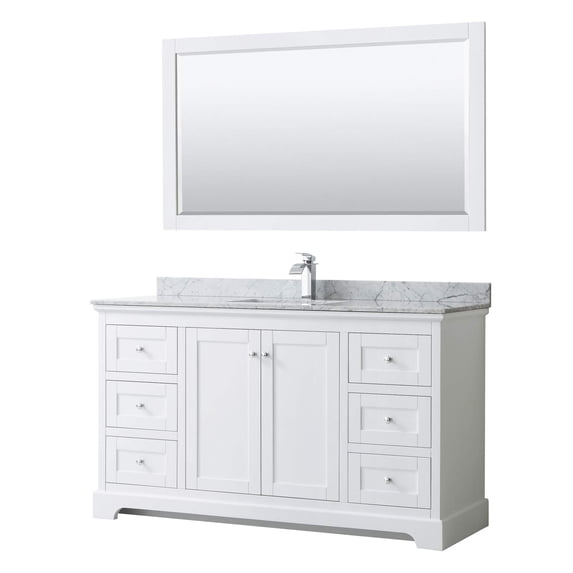 Wyndham Collection 60" Wood & Marble Single Bathroom Vanity in White