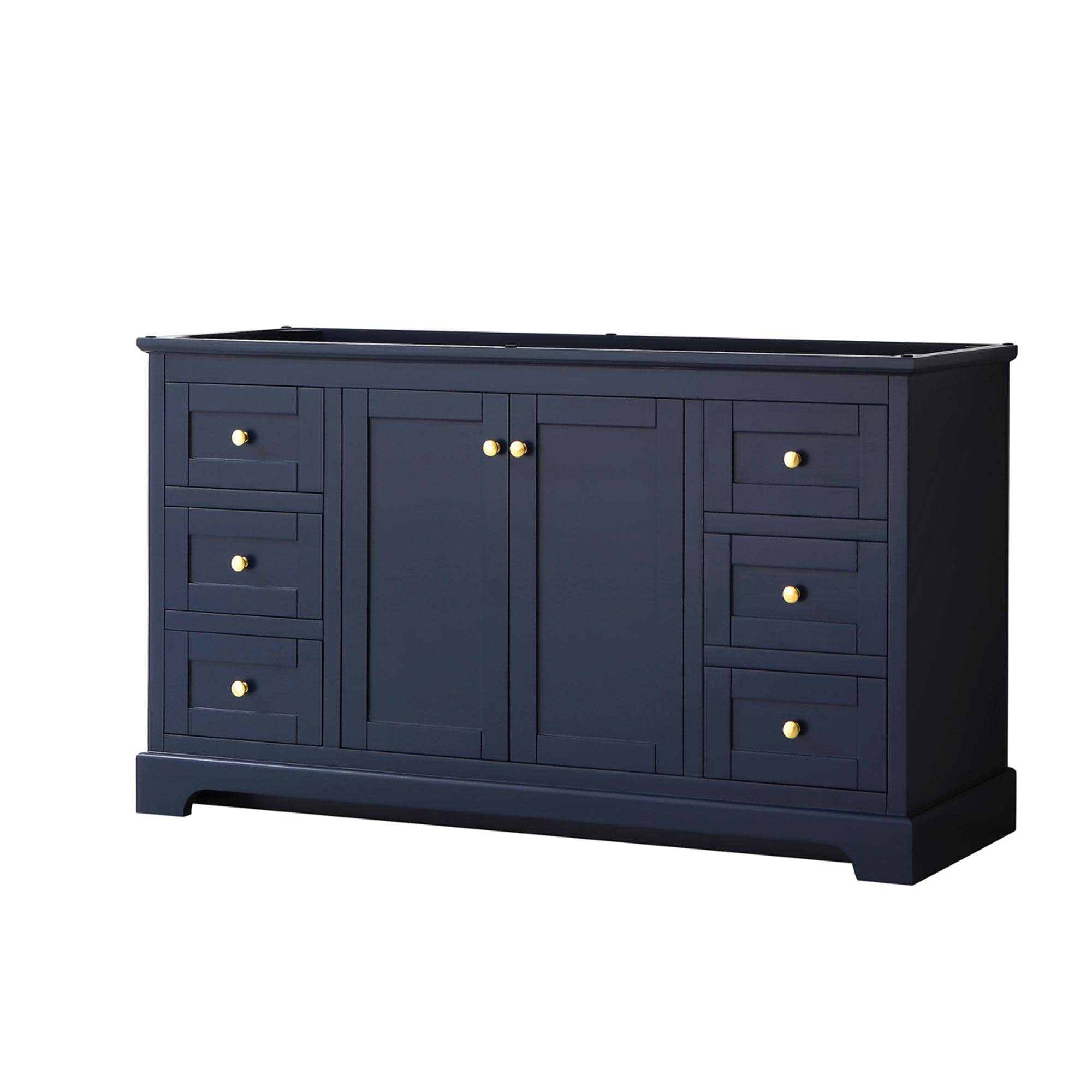 Avery 59" Dark Blue Freestanding Bathroom Vanity Base with Gold Accents