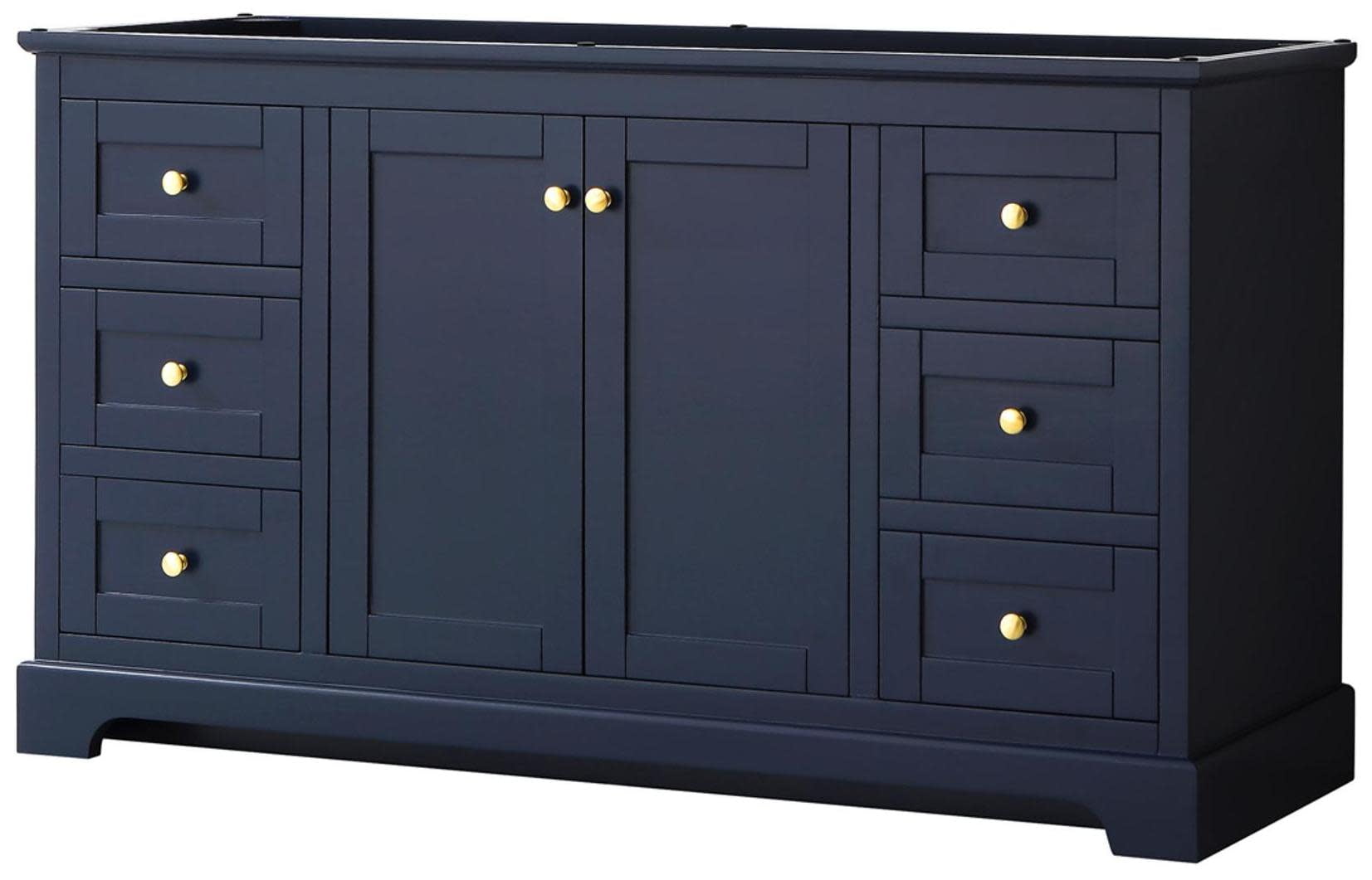Avery 59" Dark Blue Freestanding Bathroom Vanity Base with Gold Accents
