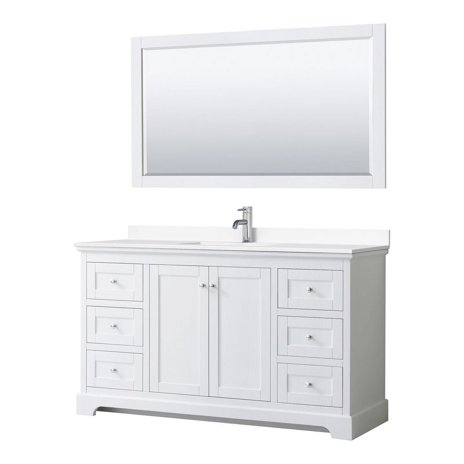 Avery 60'' White Single Bathroom Vanity with Marble Top