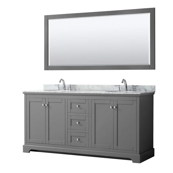 Wyndham Collection 72" Oval Sinks Wood Double Bathroom Vanity in Dark Gray