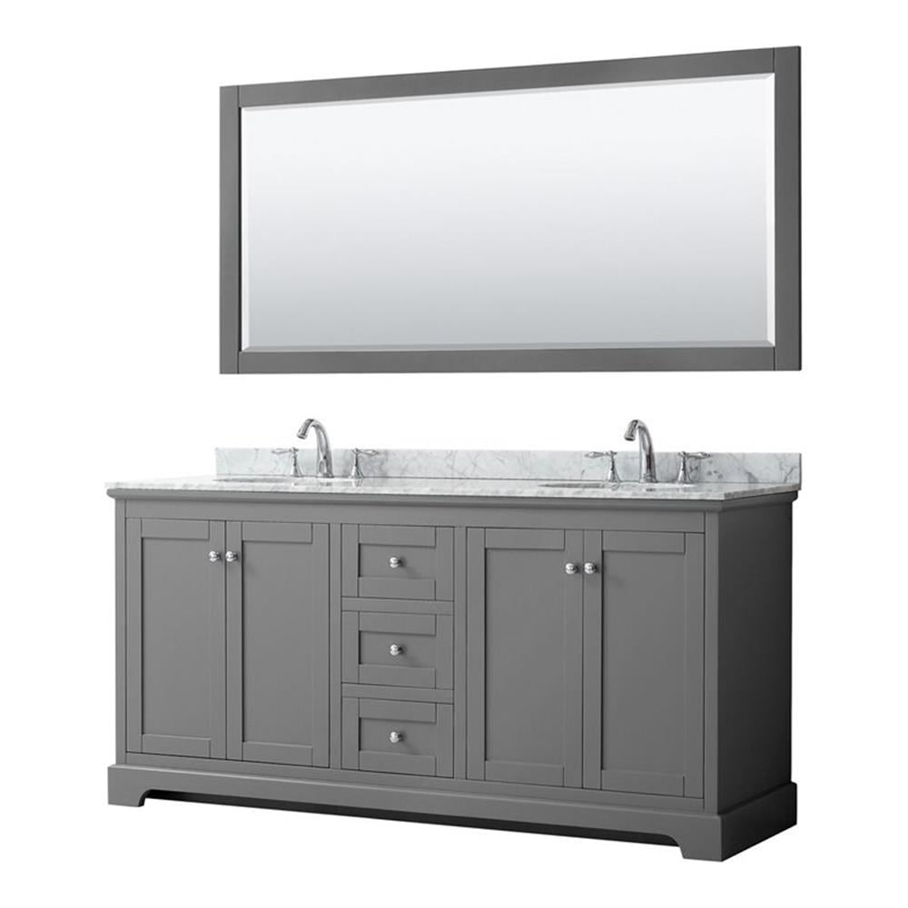 Avery 72" Dark Gray Double Bathroom Vanity with White Carrara Marble