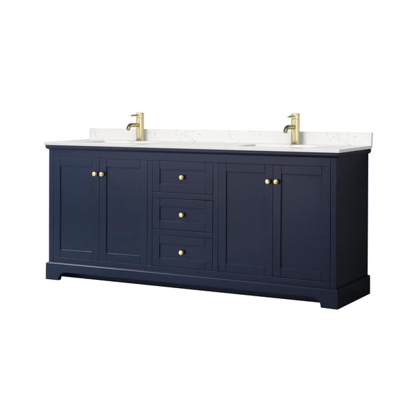 Wyndham Collection 80" Light Vein Wood Double Bathroom Vanity in Dark Blue
