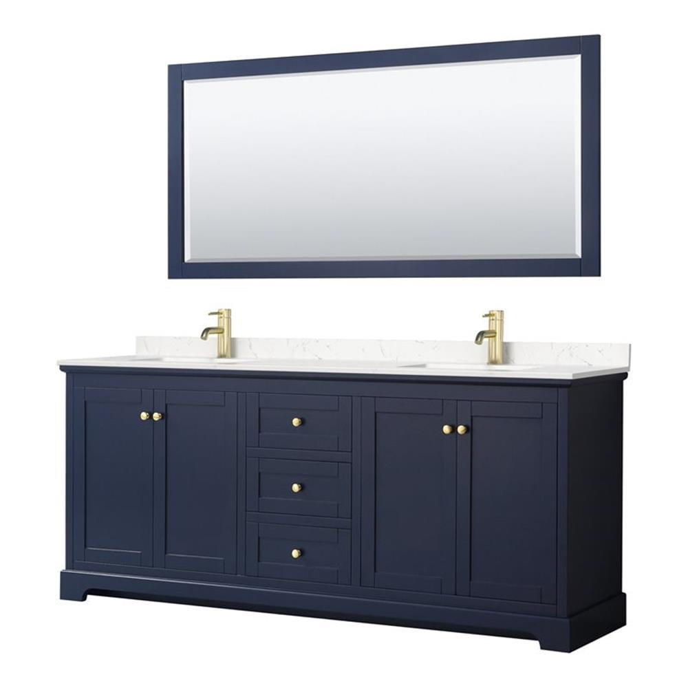 Avery Dark Blue 80'' Double Vanity with Light-Vein Carrara Marble Top