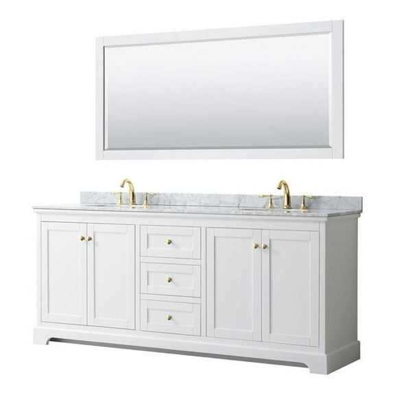 Wyndham Collection 80" Oval Sink Wood Double Bathroom Vanity in White/Gold